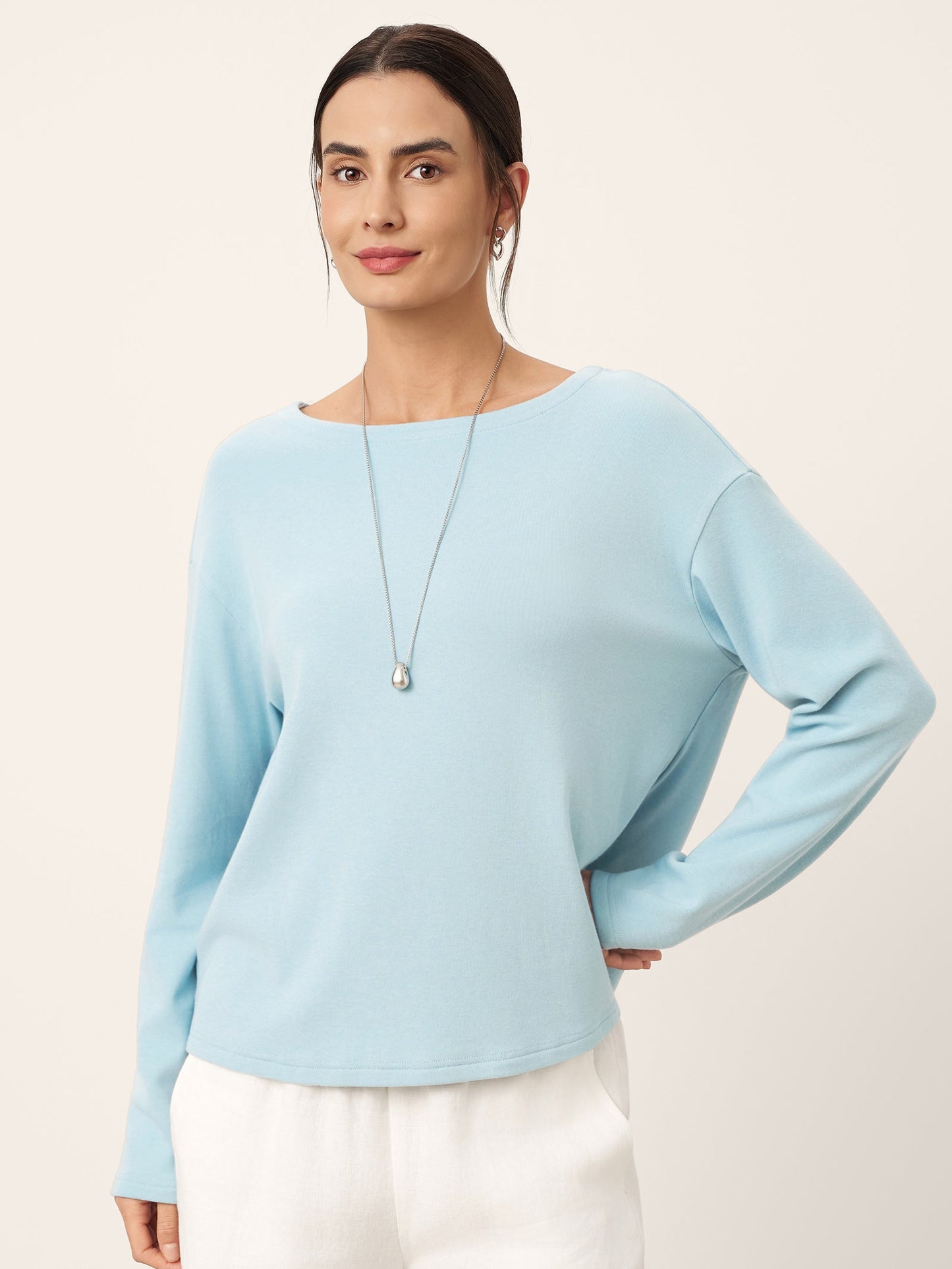Brianna | Women’s Boat Neck Button-Back Long Sleeve Top