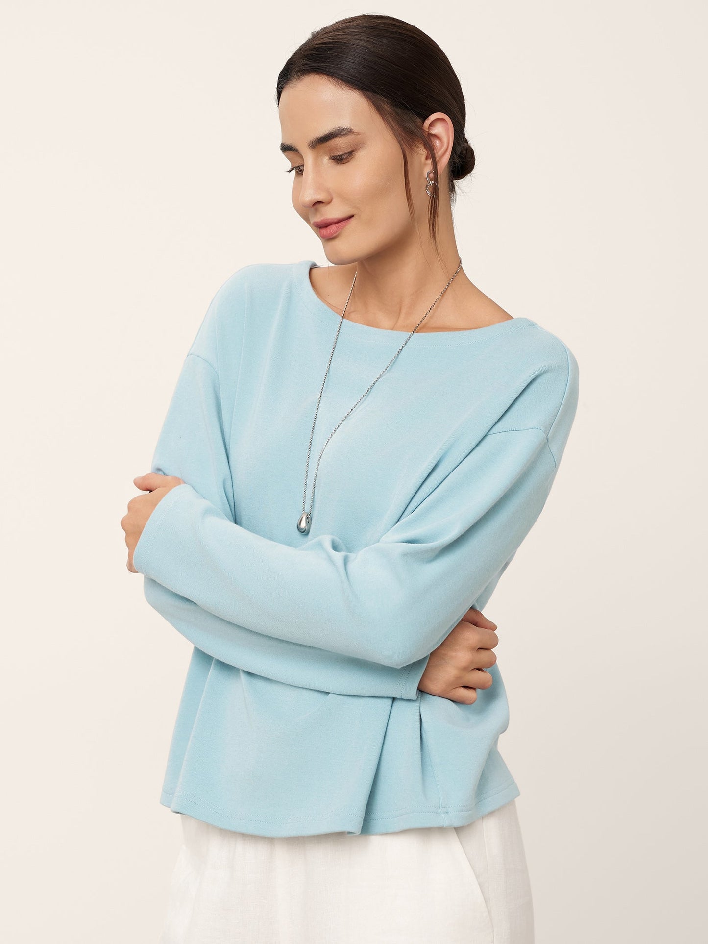 Brianna | Women’s Boat Neck Button-Back Long Sleeve Top