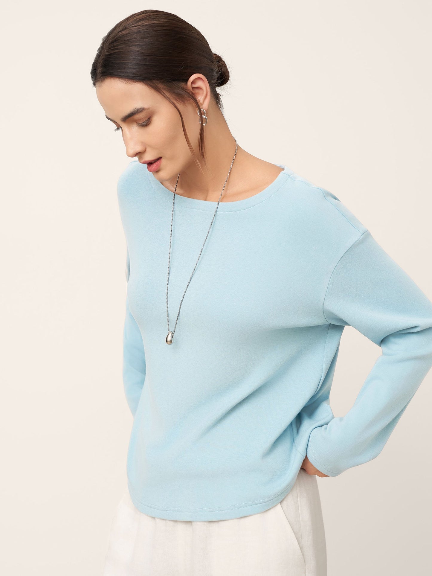 Brianna | Women’s Boat Neck Button-Back Long Sleeve Top