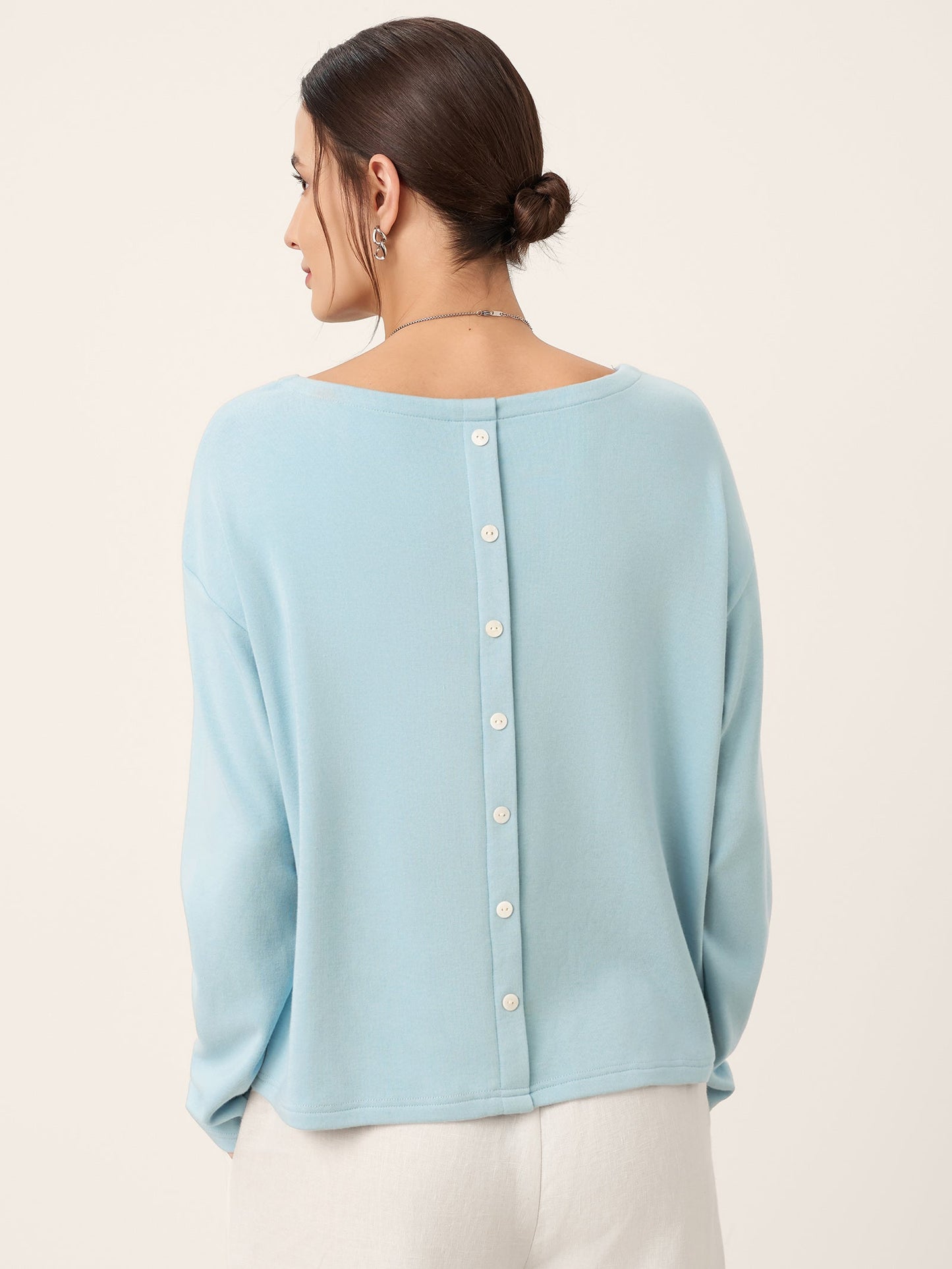 Brianna | Women’s Boat Neck Button-Back Long Sleeve Top