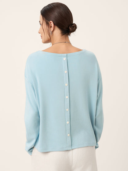 Brianna | Women’s Boat Neck Button-Back Long Sleeve Top