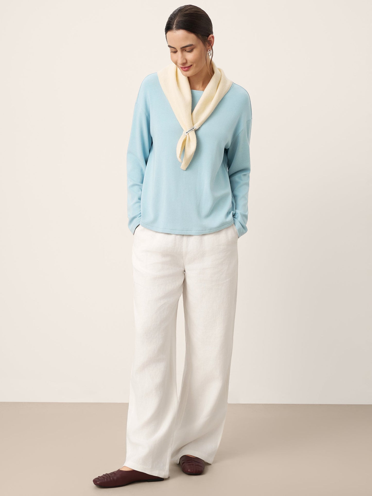 Brianna | Women’s Boat Neck Button-Back Long Sleeve Top