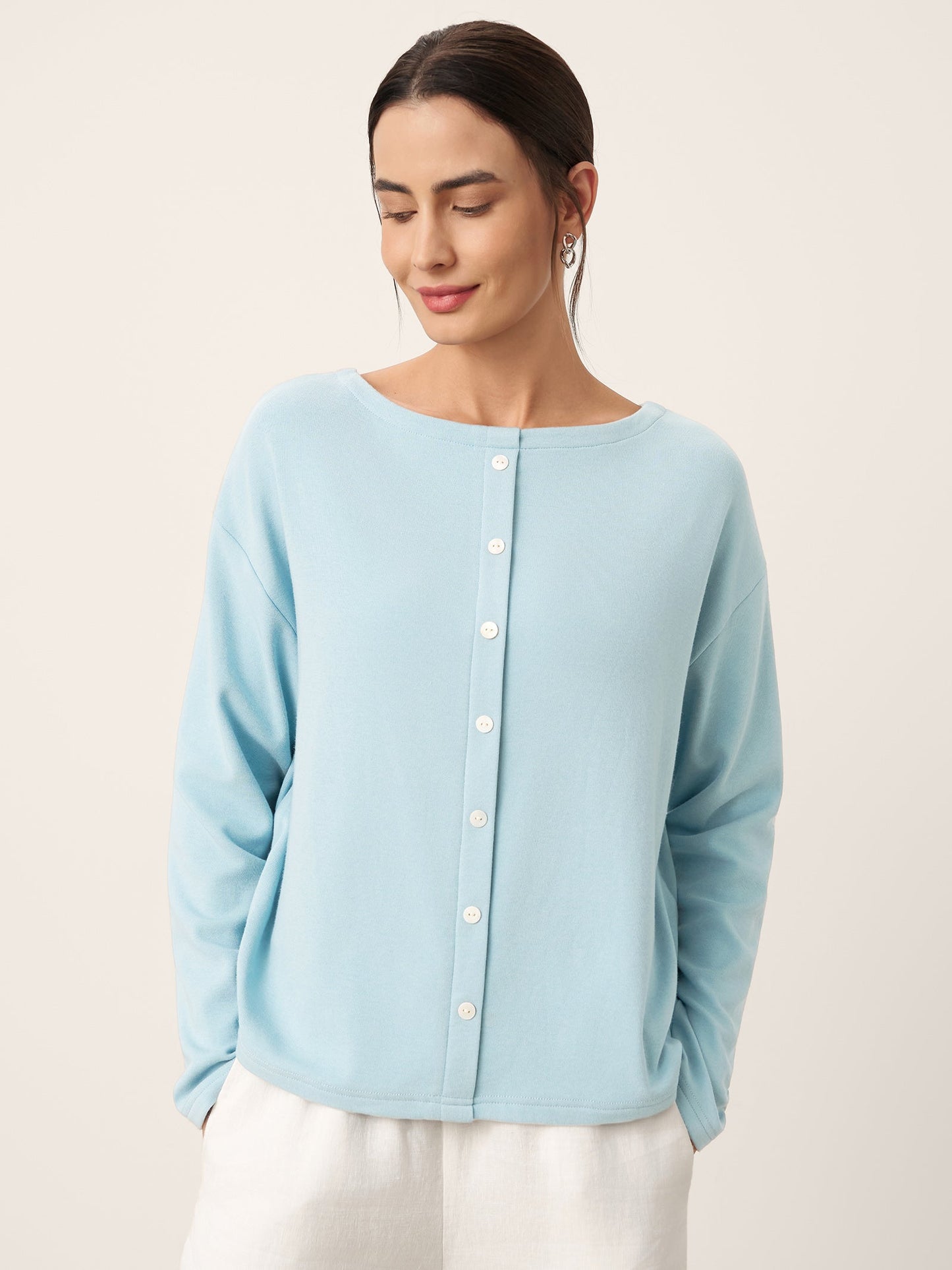 Brianna | Women’s Boat Neck Button-Back Long Sleeve Top