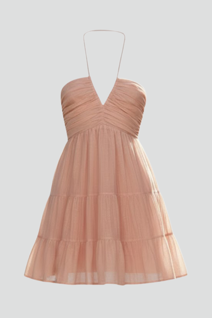 Jen | Women’s Halter Mini Dress with Tiered Ruffle Skirt
