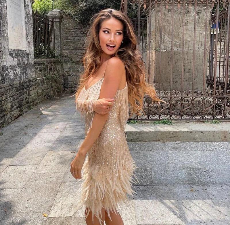 Anastasia | Women’s Cocktail Fringe Feather Mini Dress
