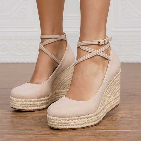 Evadora | Women’s Spring Cross Strap Espadrille Wedge Heels