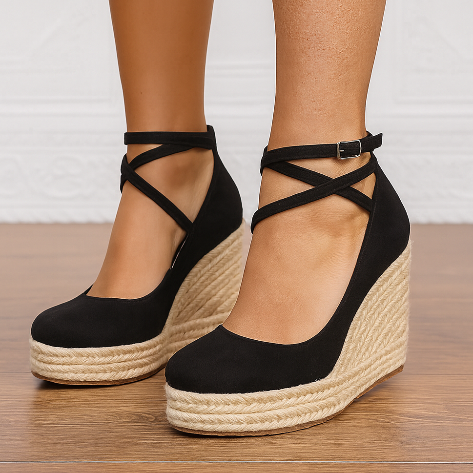 Evadora | Women’s Spring Cross Strap Espadrille Wedge Heels