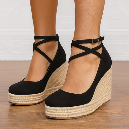 Evadora | Women’s Spring Cross Strap Espadrille Wedge Heels