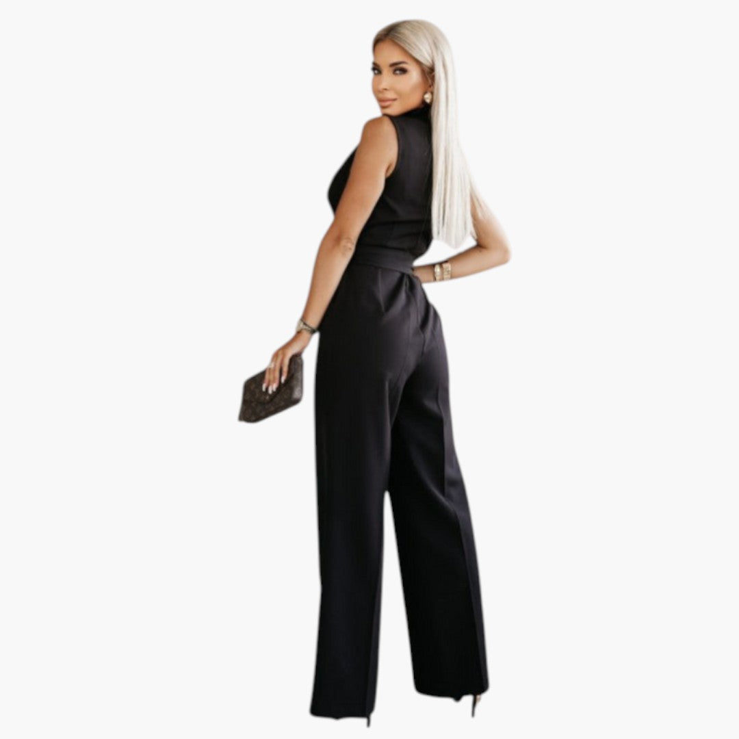 Kinsley | Women’s V-Neck Sleeveless Waist-Tie Wide-Leg Jumpsuit