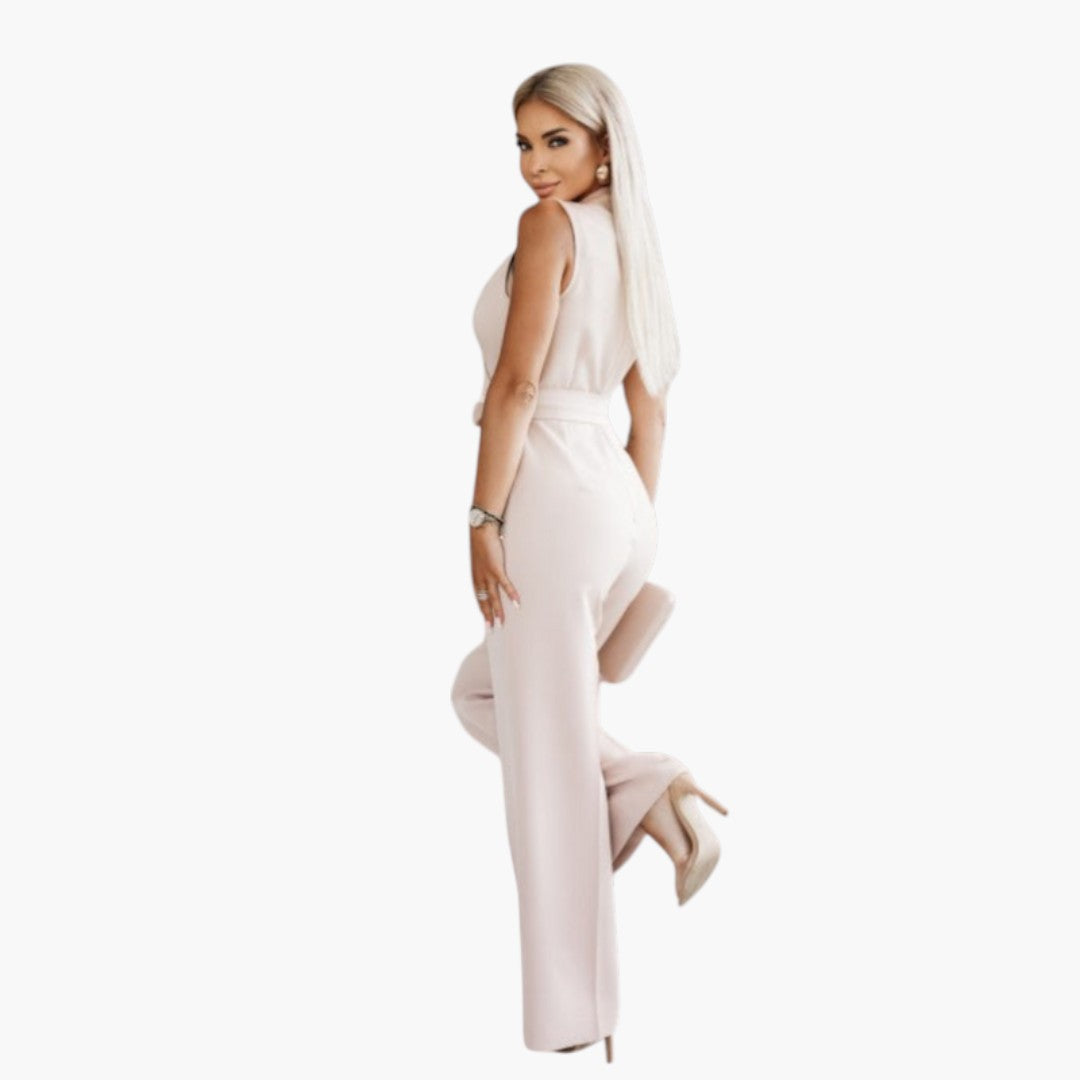 Kinsley | Women’s V-Neck Sleeveless Waist-Tie Wide-Leg Jumpsuit