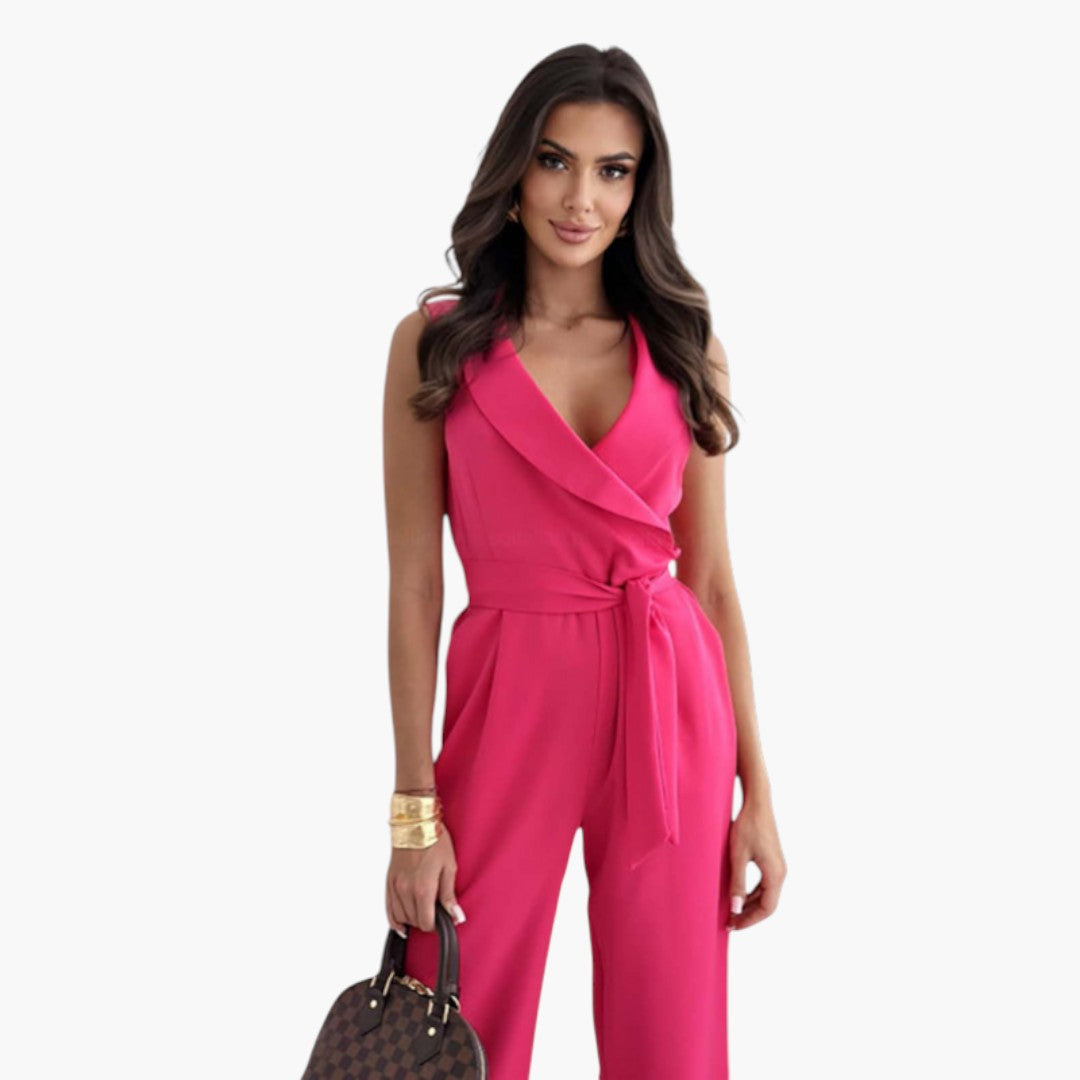 Kinsley | Women’s V-Neck Sleeveless Waist-Tie Wide-Leg Jumpsuit