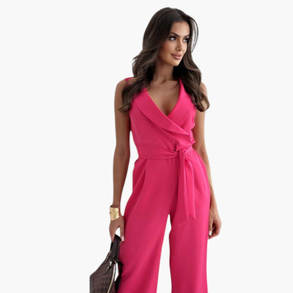Kinsley | Women’s V-Neck Sleeveless Waist-Tie Wide-Leg Jumpsuit