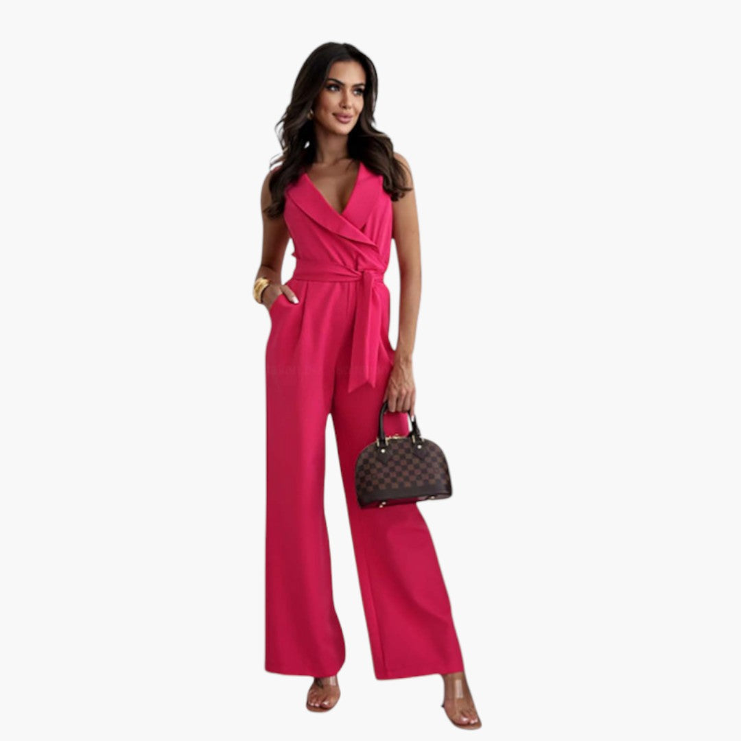 Kinsley | Women’s V-Neck Sleeveless Waist-Tie Wide-Leg Jumpsuit