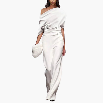 Monroe | Women’s One-Shoulder Asymmetrical Neck Wide-Leg Jumpsuit