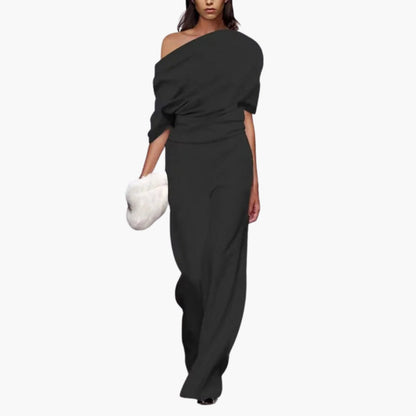Monroe | Women’s One-Shoulder Asymmetrical Neck Wide-Leg Jumpsuit