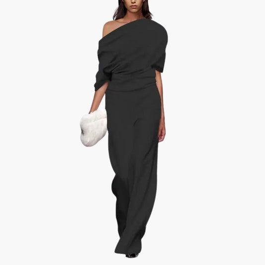 Monroe | Women’s One-Shoulder Asymmetrical Neck Wide-Leg Jumpsuit