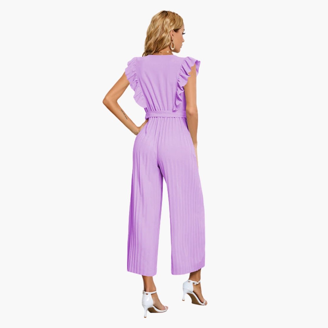 Ainsley | Women’s V-Neck Belted Flutter Sleeve Wide-Leg Jumpsuit