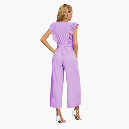Ainsley | Women’s V-Neck Belted Flutter Sleeve Wide-Leg Jumpsuit