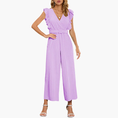 Ainsley | Women’s V-Neck Belted Flutter Sleeve Wide-Leg Jumpsuit