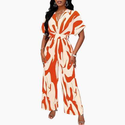 Kehlani | Women’s Abstract Print V-Neck Waist-Tie Wide-Leg Jumpsuit