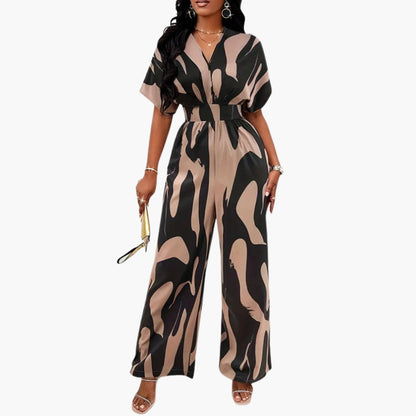 Kehlani | Women’s Abstract Print V-Neck Waist-Tie Wide-Leg Jumpsuit