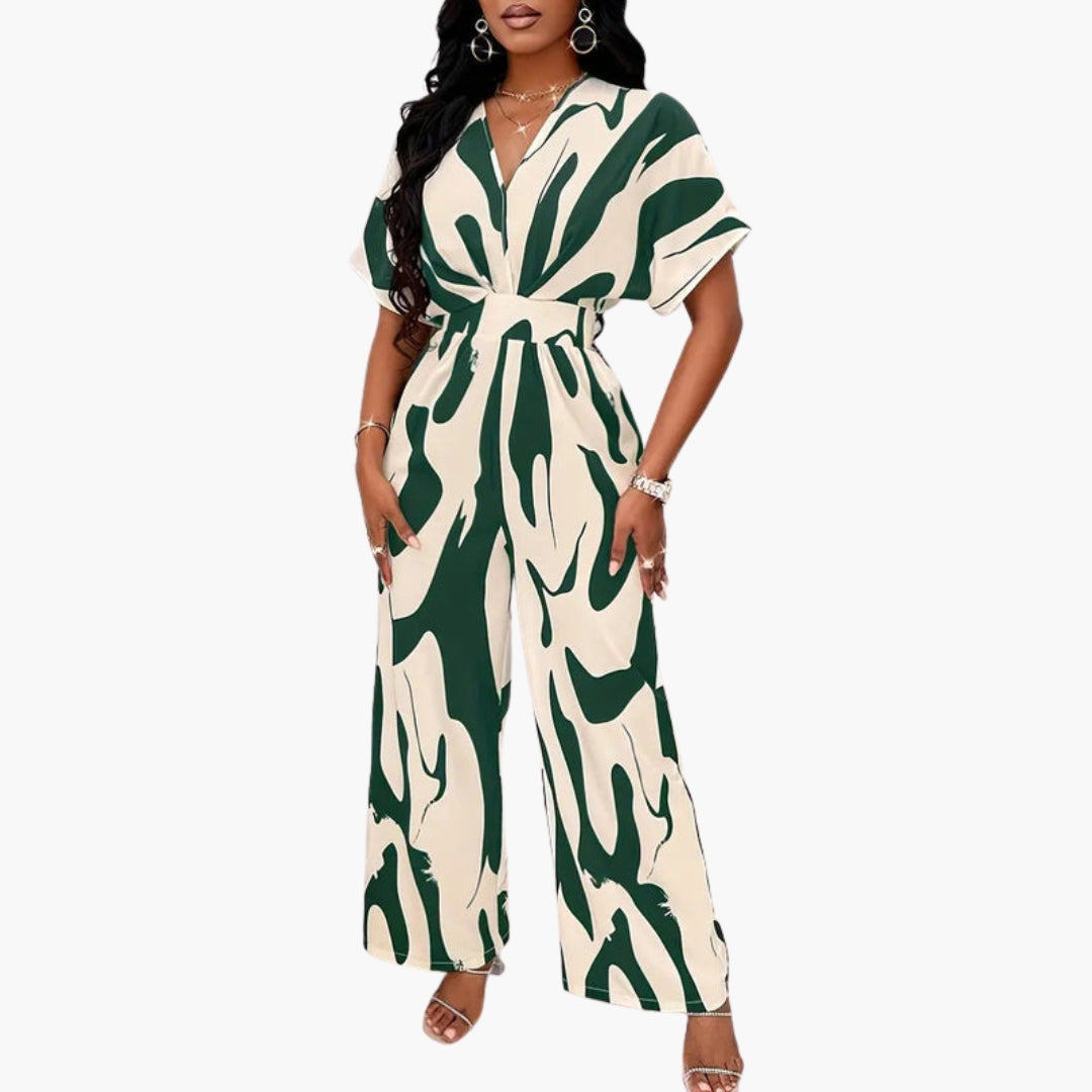 Kehlani | Women’s Abstract Print V-Neck Waist-Tie Wide-Leg Jumpsuit