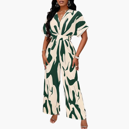 Kehlani | Women’s Abstract Print V-Neck Waist-Tie Wide-Leg Jumpsuit