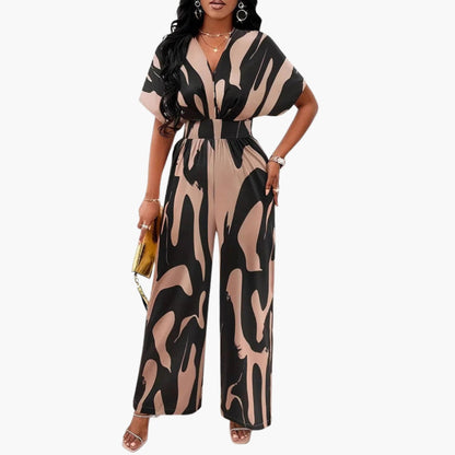 Kehlani | Women’s Abstract Print V-Neck Waist-Tie Wide-Leg Jumpsuit