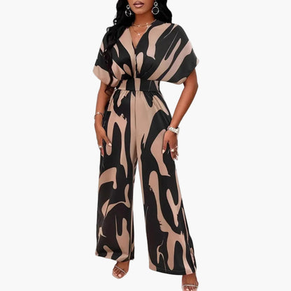 Kehlani | Women’s Abstract Print V-Neck Waist-Tie Wide-Leg Jumpsuit