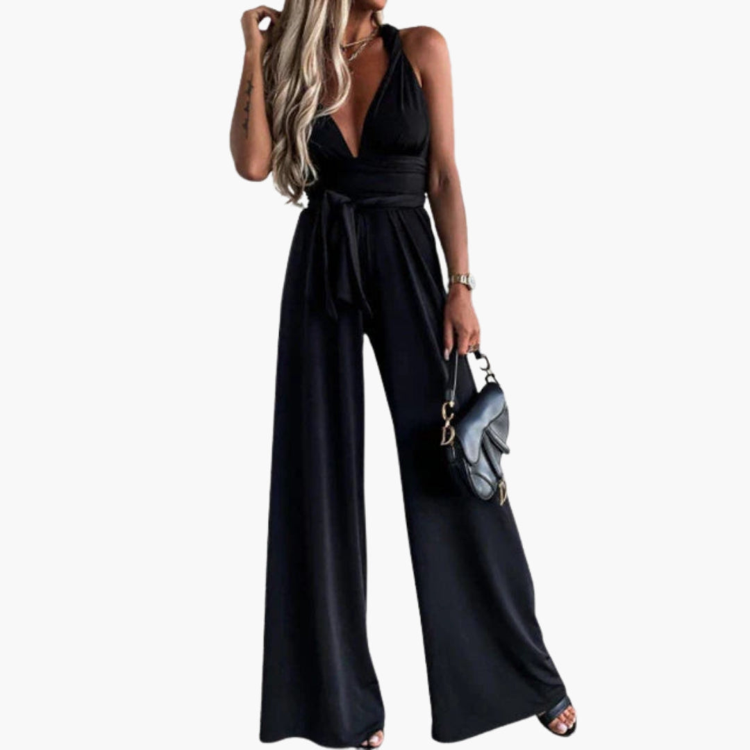 Eliana | Women’s Deep V-Neck Wrap Waist-Tie Wide-Leg Jumpsuit