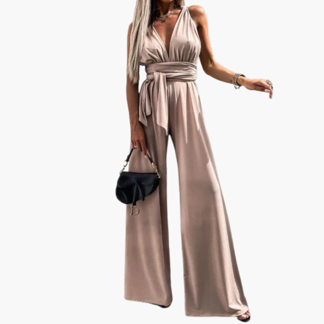 Eliana | Women’s Deep V-Neck Wrap Waist-Tie Wide-Leg Jumpsuit