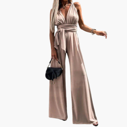 Eliana | Women’s Deep V-Neck Wrap Waist-Tie Wide-Leg Jumpsuit