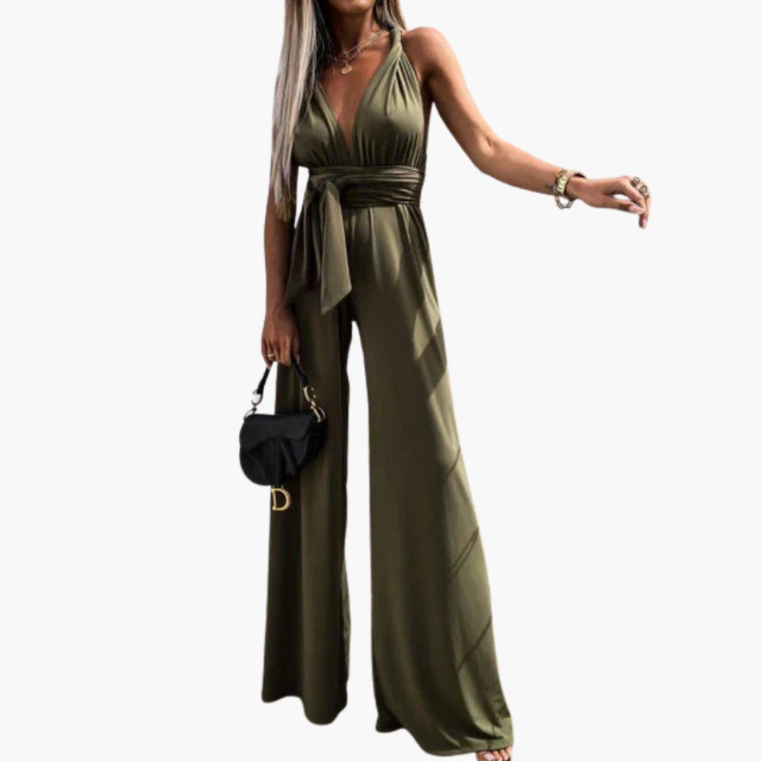 Eliana | Women’s Deep V-Neck Wrap Waist-Tie Wide-Leg Jumpsuit