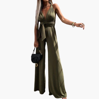 Eliana | Women’s Deep V-Neck Wrap Waist-Tie Wide-Leg Jumpsuit
