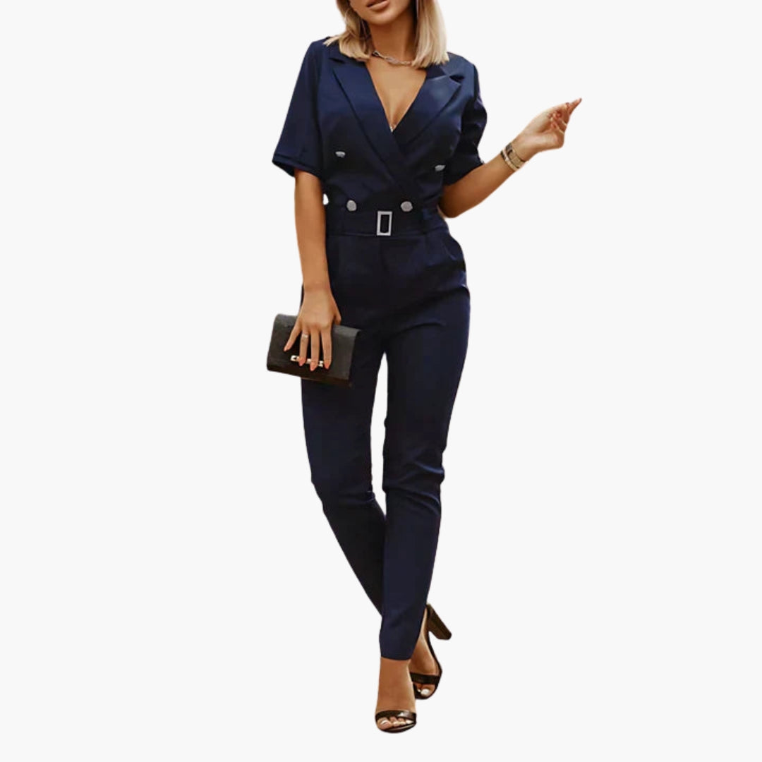 Bernadette | Women’s Lapel Collar Belted Tailored Jumpsuit