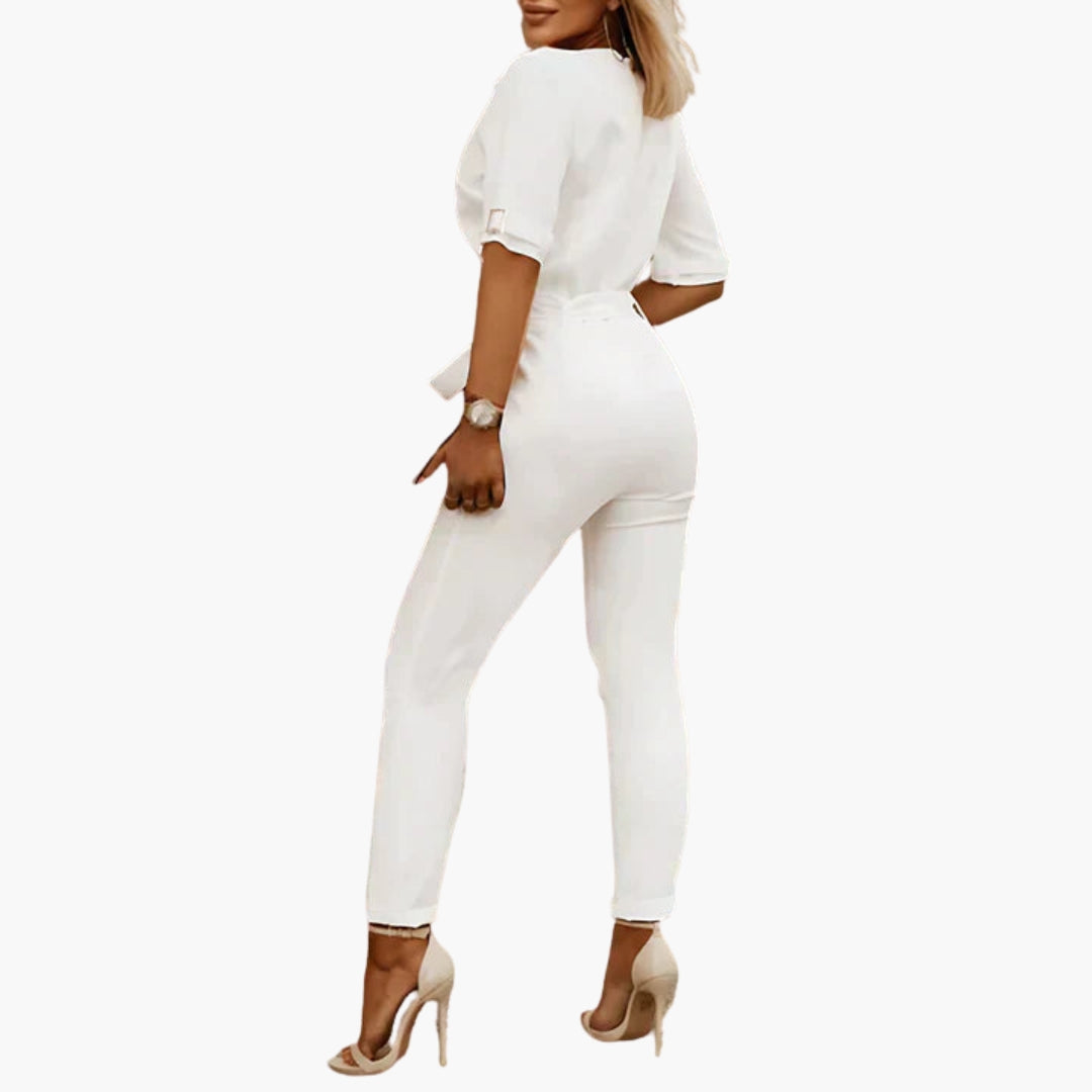 Bernadette | Women’s Lapel Collar Belted Tailored Jumpsuit