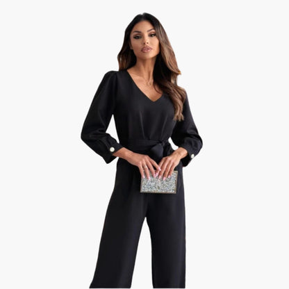 Madeline | Women’s V-Neck Waist-Belt Wide-Leg Jumpsuit