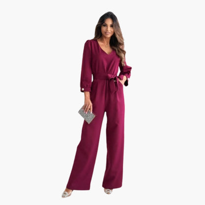 Madeline | Women’s V-Neck Waist-Belt Wide-Leg Jumpsuit