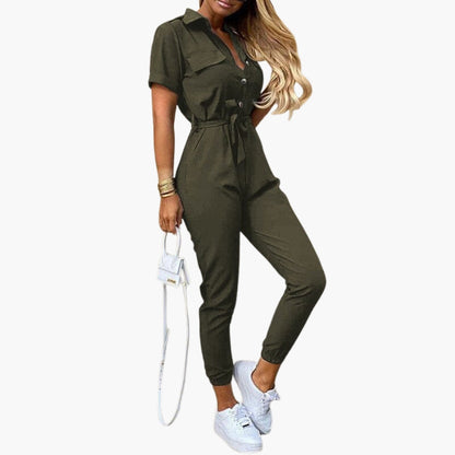 Brielle | Women’s Collared Waist-Tie Short Sleeve Jumpsuit