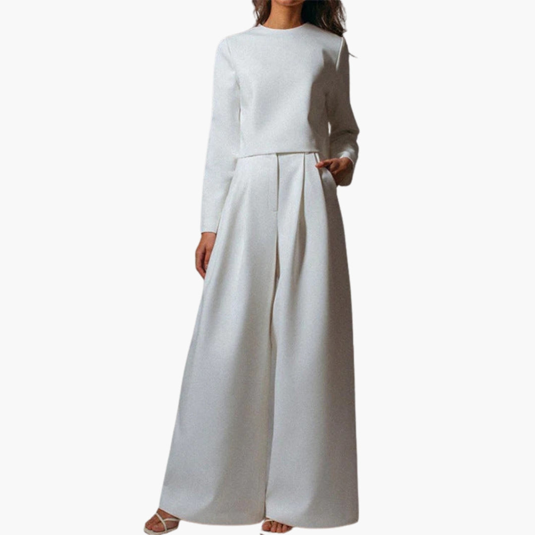 Paisley | Women’s Round Neck Long Sleeve Wide-Leg One-Piece Jumpsuit