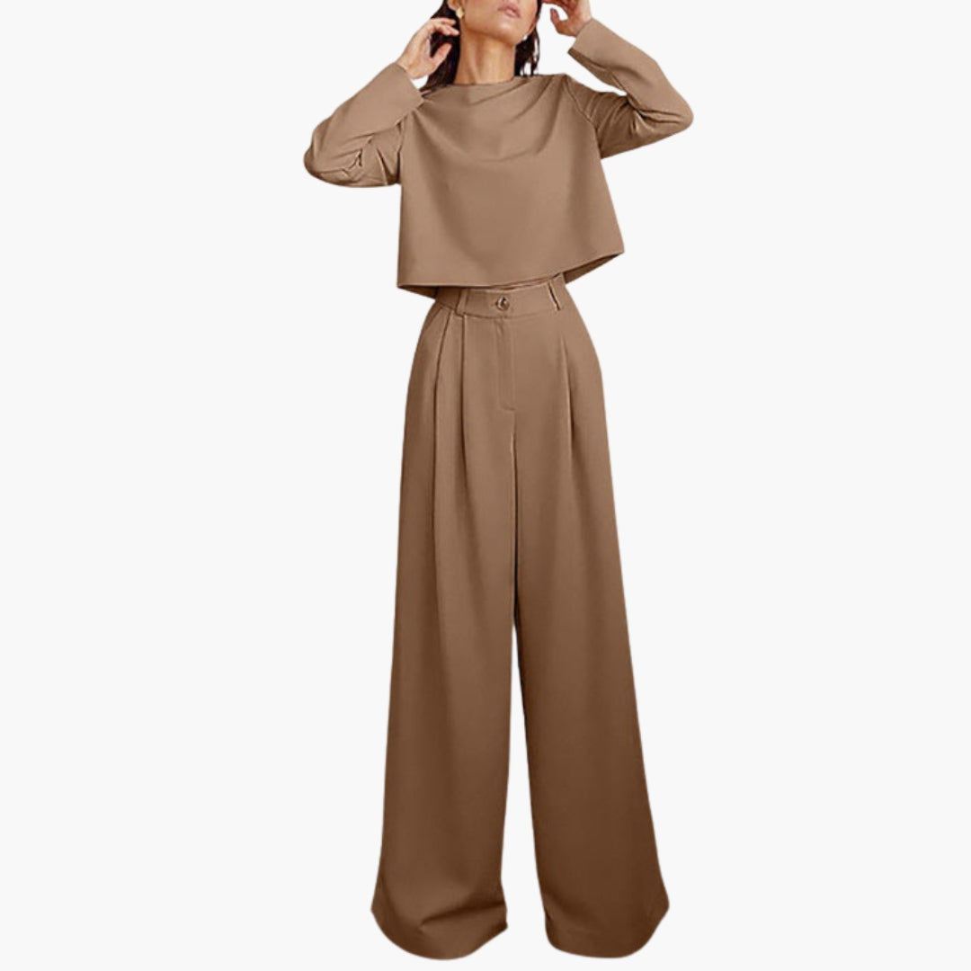 Paisley | Women’s Round Neck Long Sleeve Wide-Leg One-Piece Jumpsuit