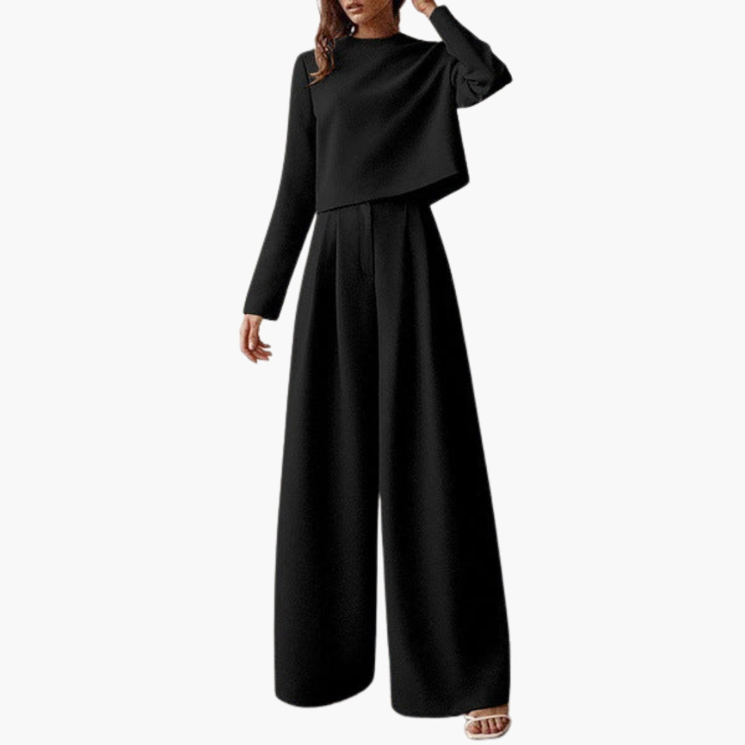 Paisley | Women’s Round Neck Long Sleeve Wide-Leg One-Piece Jumpsuit