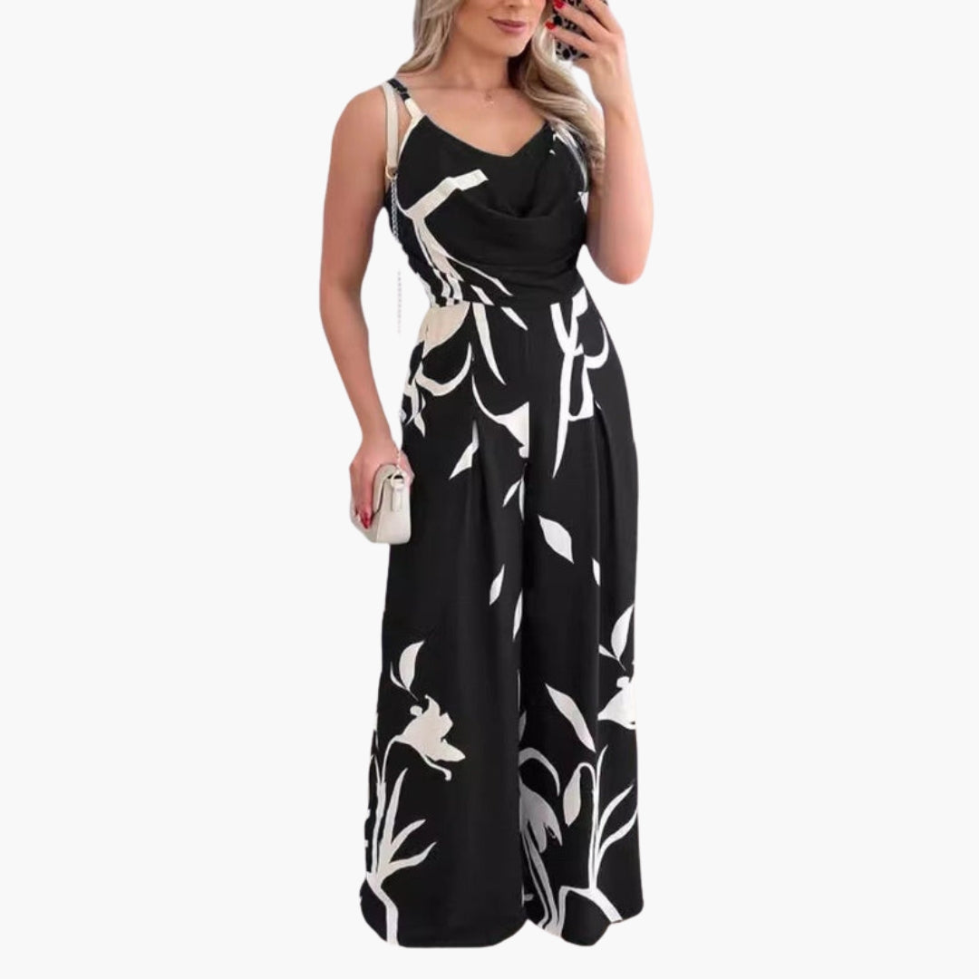 Solenne | Women’s Draped Neck Wide-Leg Jumpsuit