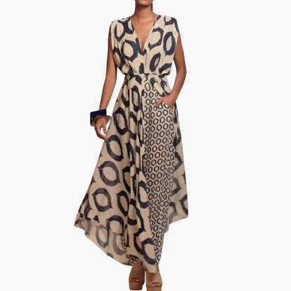 Colette | Women’s Mixed Animal Print V-Neck Waist-Belt Wide-Leg Jumpsuit