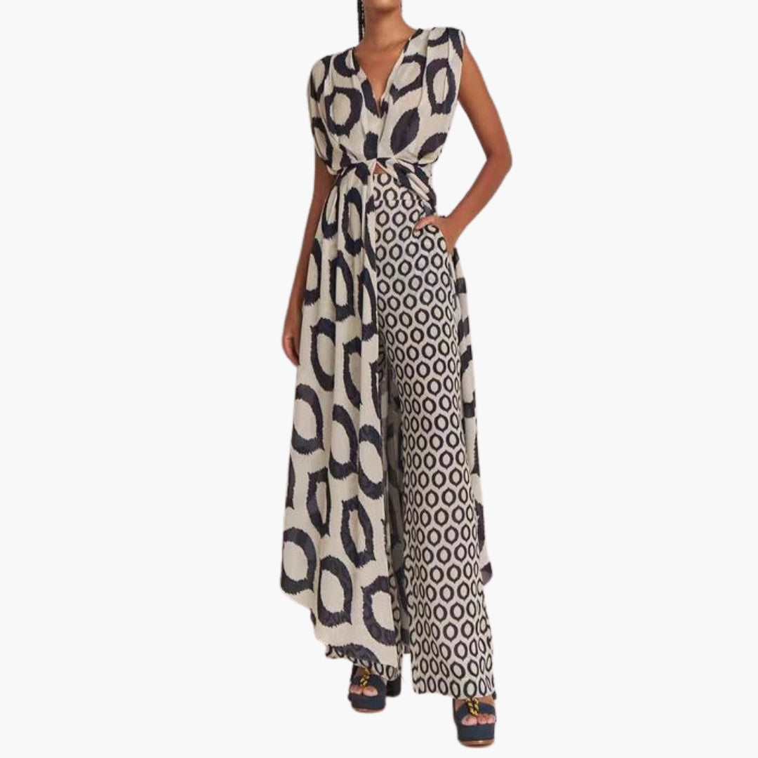 Colette | Women’s Mixed Animal Print V-Neck Waist-Belt Wide-Leg Jumpsuit