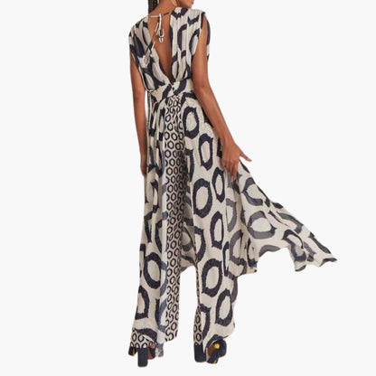Colette | Women’s Mixed Animal Print V-Neck Waist-Belt Wide-Leg Jumpsuit