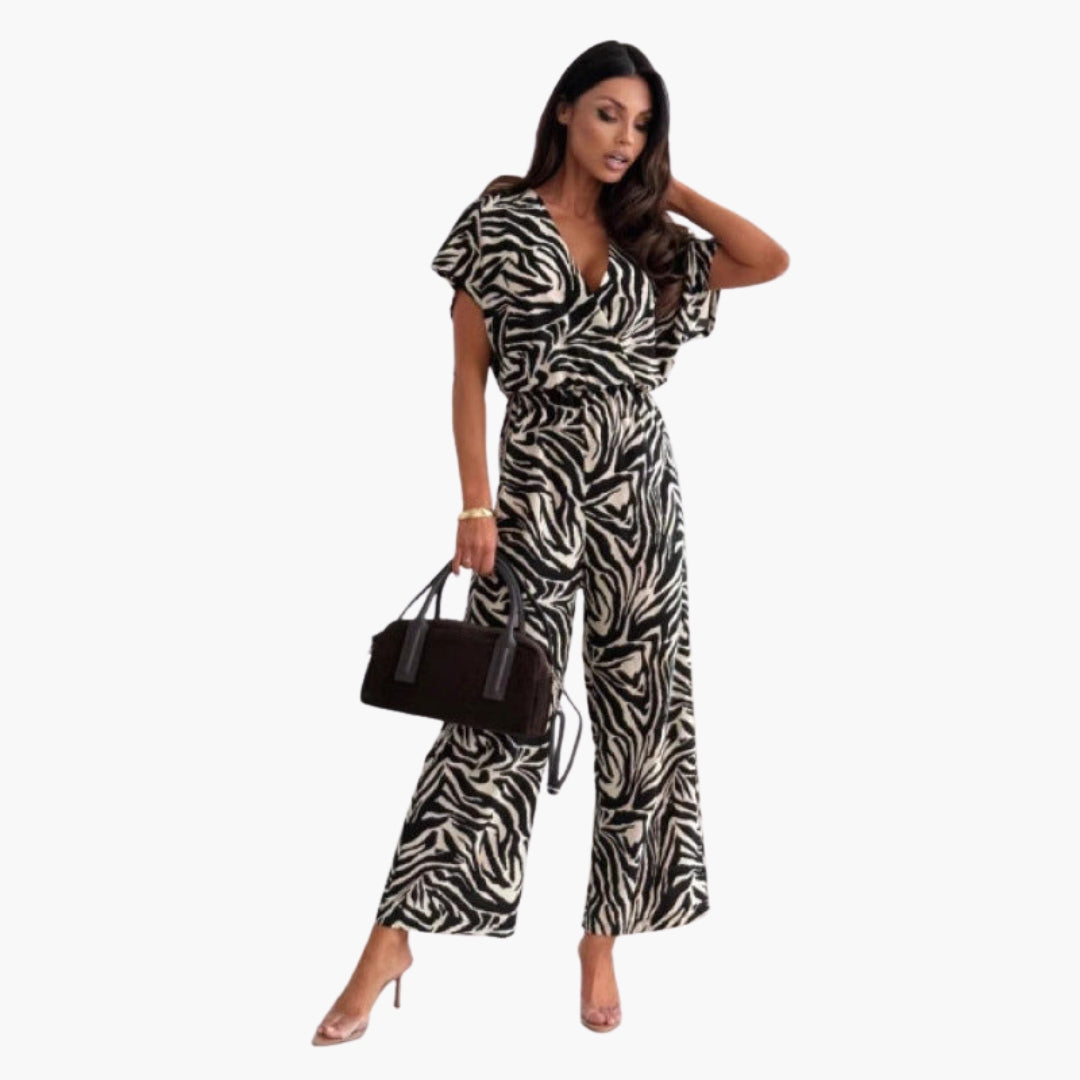 Marisol | Women’s Leopard Print V-Neck Wide-Leg Jumpsuit