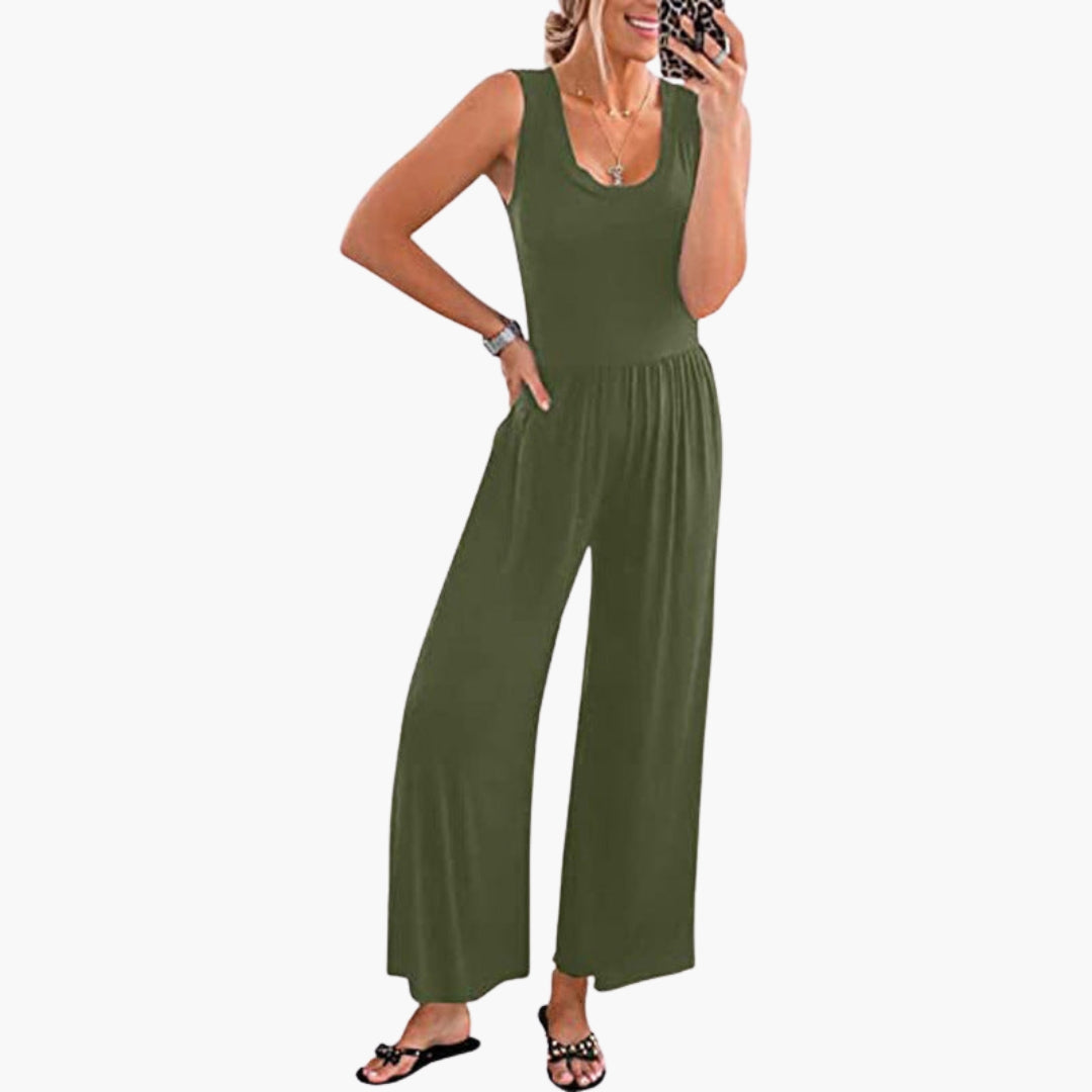 Emerson | Women’s Round Neck Wide-Leg One-Piece Jumpsuit