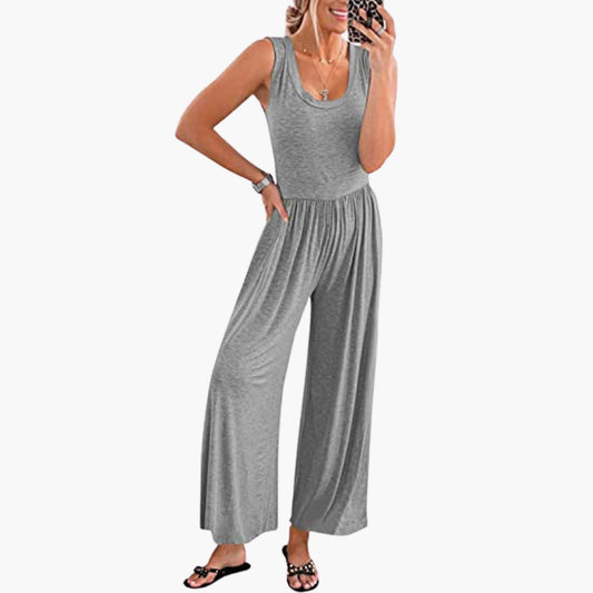 Emerson | Women’s Round Neck Wide-Leg One-Piece Jumpsuit