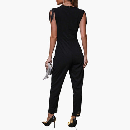 Farrah | Women’s Fringe Trim V-Neck Jumpsuit